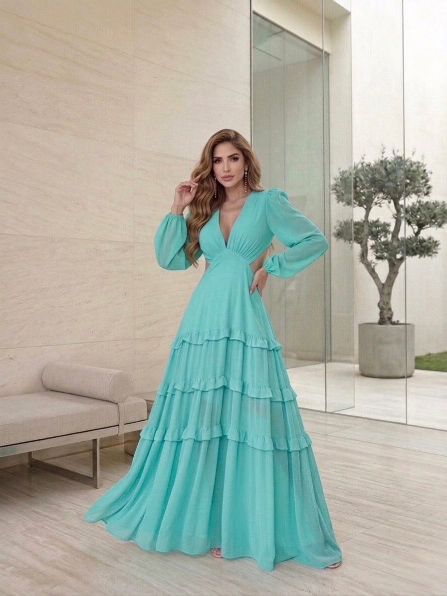 Vestido Longo com Manga Longa Santorini
