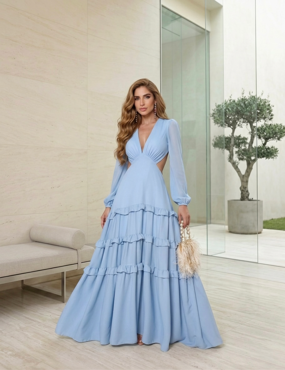 Vestido Longo com Manga Longa Santorini