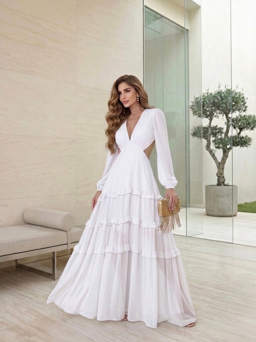 Vestido Longo com Manga Longa Santorini