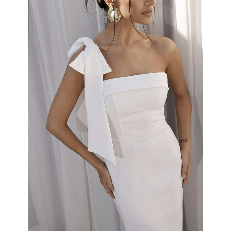 Vestido Mídi Alfaiataria com Laço no ombro Serena